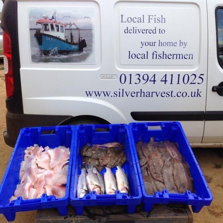 Suffolk Home delivery service <a href="/Call4Fish/">Call4Fish</a> 
fish Dover sole, Lemon Sole, Skate, Rock, Squid, Cuttlefish, Plaice, 
Spider crab and spider crab 
TO ORDER YOUR FISH &amp; ASPARAGUS! register Address phone number and postcode on web site 
simpersoframsholt.co.uk

fish@silverharvest.co.uk