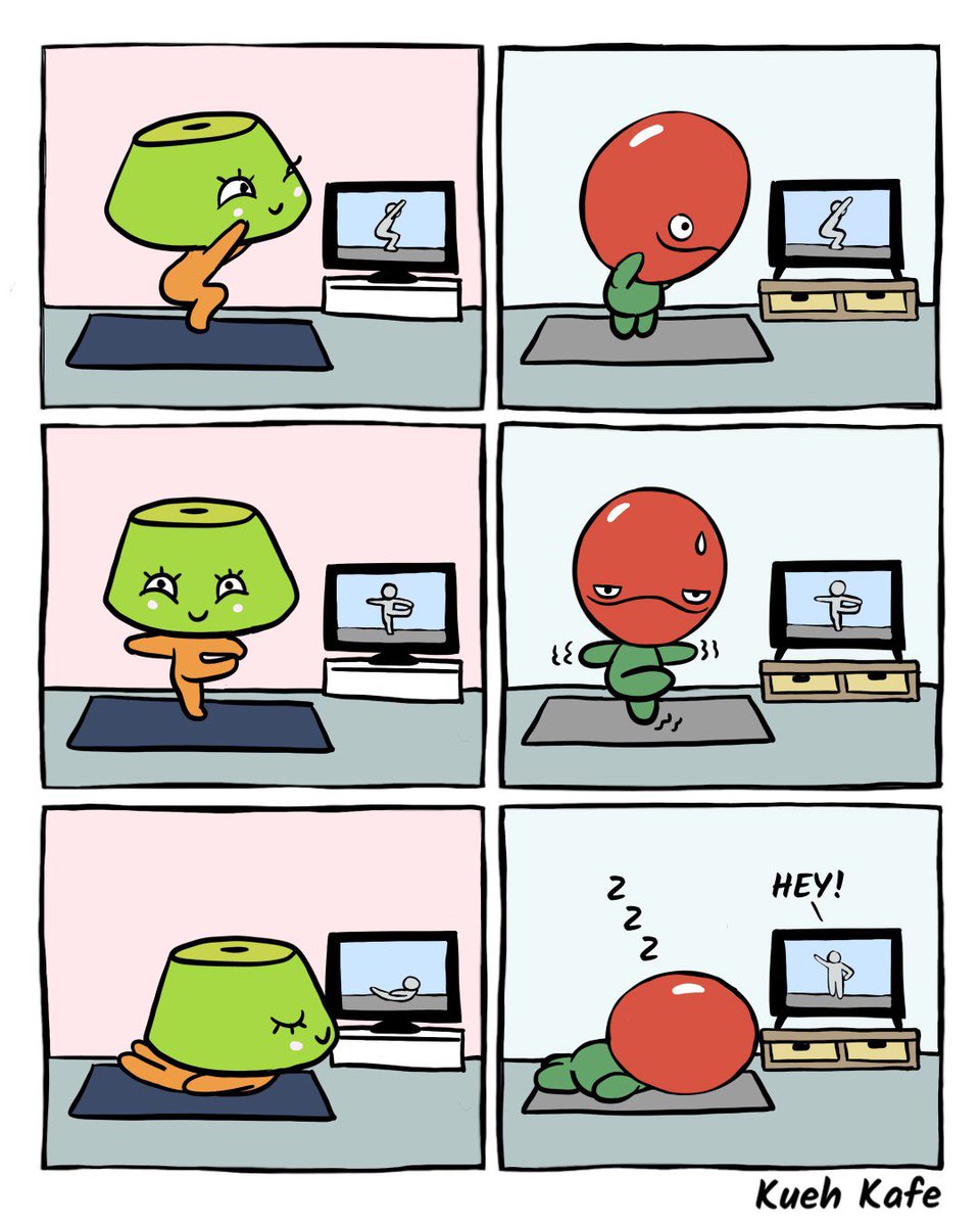 KuehKafe's tweet photo. Yoga improves flexibility, muscle strength, metabolism, cardio and circulatory #health; reduces chronic muscle/joint pain, blood pressure and stress. #Yoga can also reduce insomnia which Ang finds out.
.
#comics #comic #comicstrip #comicstrips #webcomic #webcomics https://t.co/o1YKUqLBJd
