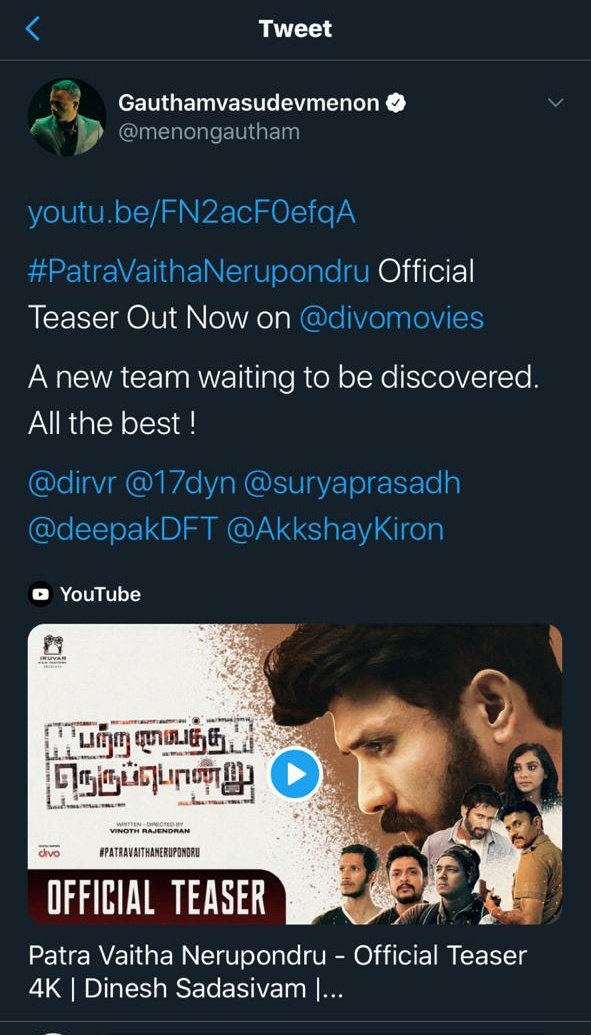 17dyn's tweet photo. @menongautham 
Thank you so much sir🙏♥️ https://t.co/dX6G3GyEGh