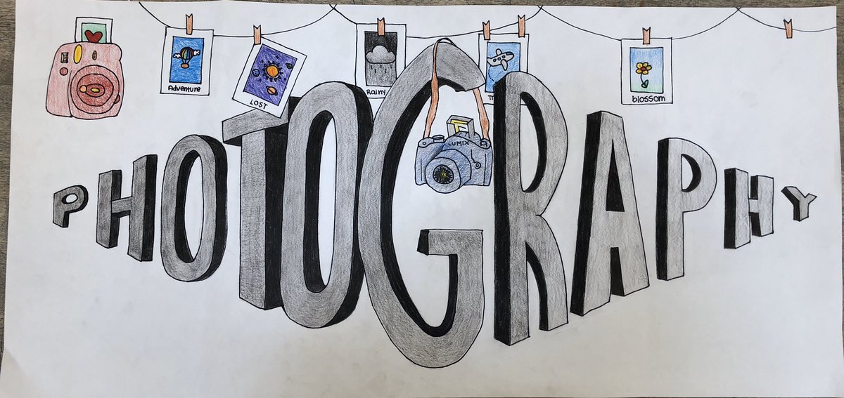 This was our last art project of the year my advanced 8th graders finished just before elearning began. Two point perspective words in colored pencil.
#hvartsed #tmsrocks #2pointperspective  #middleschoolart