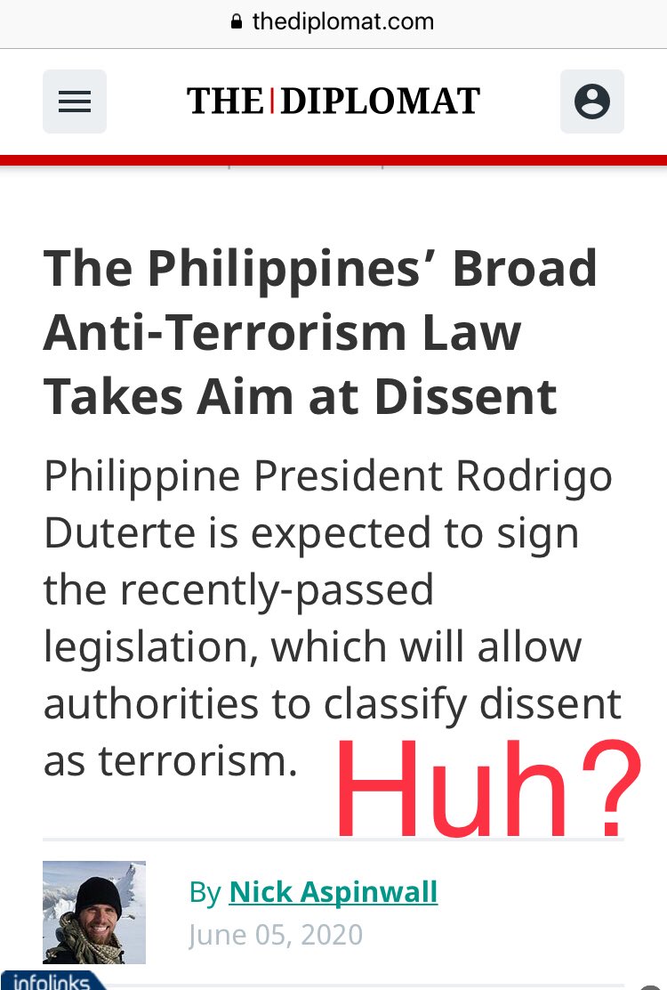 The anti Duterte forces are in full force again in the international community.  Disinformation overdrive! I support the #AntiTerrorismBill 

I can spot a few more lies in this article. thediplomat.com/2020/06/the-ph…