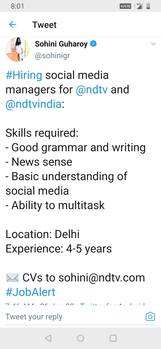  #jobalert NDTV is hiring. Position in Delhi.