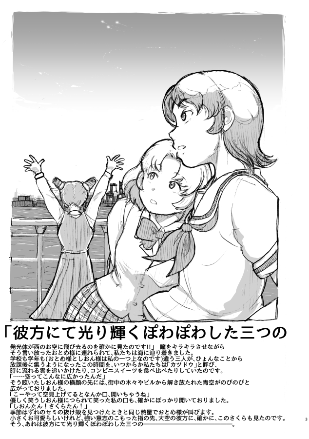 初めて参加した芸カ15(めっちゃ楽しかった)で出したぽわプリ本になります。『彼方にて光り輝くぽわぽわした三つの』(1/5) 