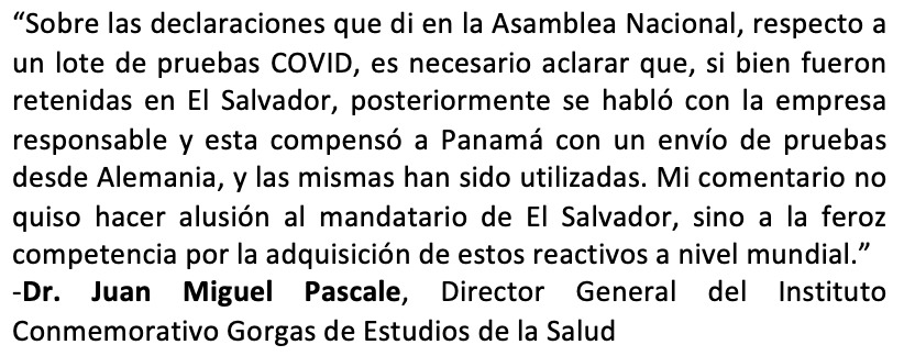 InstitutoGorgas's tweet photo. Dr. Juan Miguel Pascale aclara que su comentario no hacía alusión al mandatario de El Salvador, sino a la competencia para la adquisición de  reactivos.
@tvnnoticias @MiDiarioPanama @TReporta @EstrellaOnline @ecotvpanama @elsiglodigital @prensacom @SertvNoticias https://t.co/CsgFXRF37X