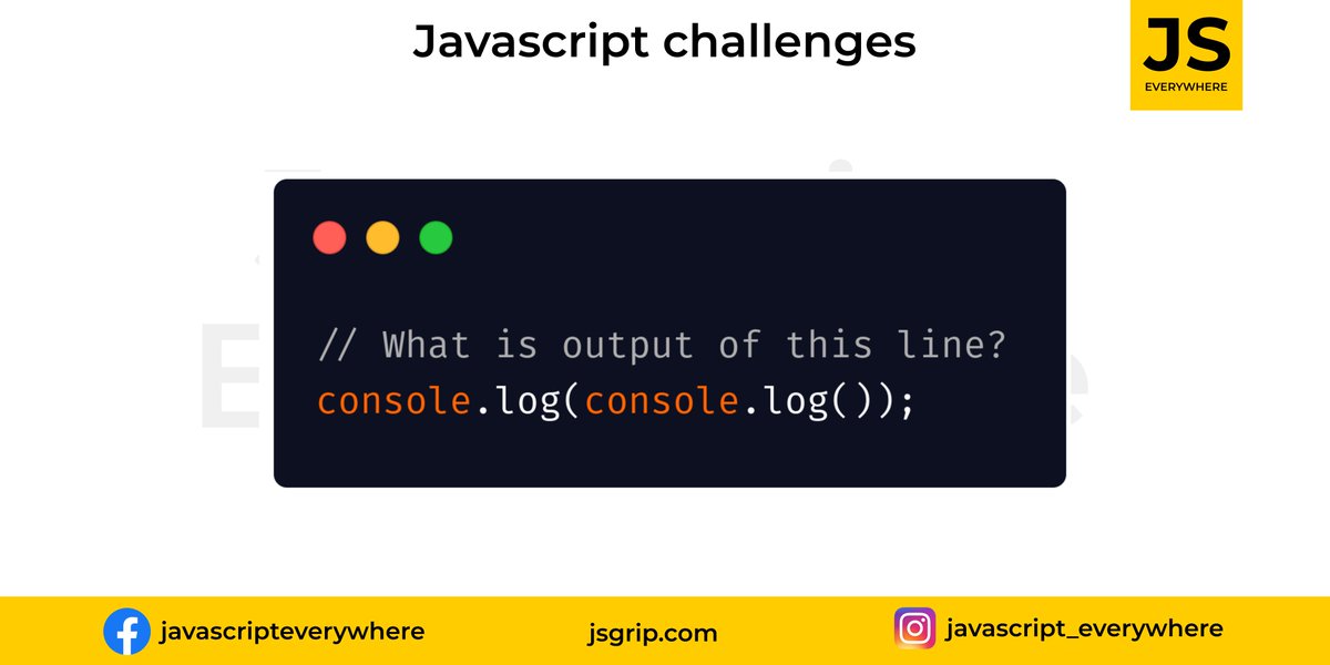 jsgripofficial's tweet photo. What is the output?
website: https://t.co/jugqaQNyal
#javascript #jschallenge #challenges
#angularjs #reactjs #vuejs #js #jquery #developer
#wfh #question #answer #learningtogether #javascripteverywhere
#basicjs #job #frontend #tips #trick #webdeveloper https://t.co/Ge71oFyDX7