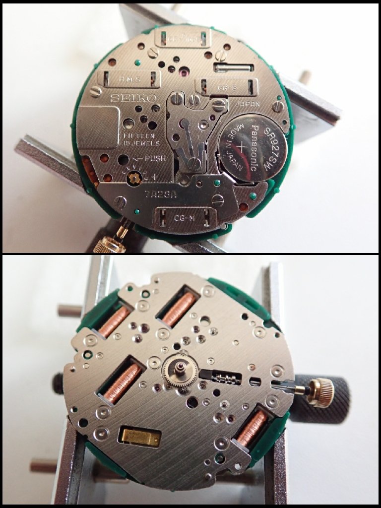 Adjustime Webchronosの四 郎 歴史的名機7a28 諏訪が19年に発売した世界発qt 式アナログクロノグラフ もはやメーカー修理対象外のため当方に依頼のあった作動不良のデッド品 ４時間弱のoh作業で復活 シチズンaoオイルで消費電流も規格内改善