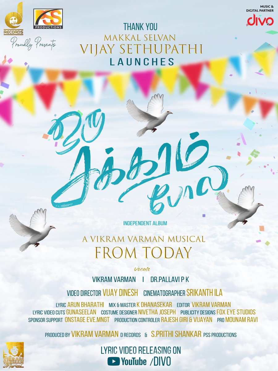 Divo (@divomovies) on Twitter photo 'Oru Chakkaram Pola' - An Independent Single Launch by #MakkalSelvan <a href="/VijaySethuOffl/">VijaySethupathi</a> Today at 5PM on <a href="/divomovies/">Divo</a>. Stay Tuned!
#OruChakkaramPola @vikramvarman_vv <a href="/ArunbharathiA/">Arun Bharathi</a> 'Oru Chakkaram Pola' - An Independent Single Launch by #MakkalSelvan <a href="/VijaySethuOffl/">VijaySethupathi</a> Today at 5PM on <a href="/divomovies/">Divo</a>. Stay Tuned!
#OruChakkaramPola @vikramvarman_vv <a href="/ArunbharathiA/">Arun Bharathi</a>