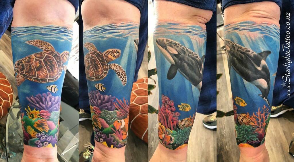 colored ocean arm sleeve by Daddy Jack: TattooNOW