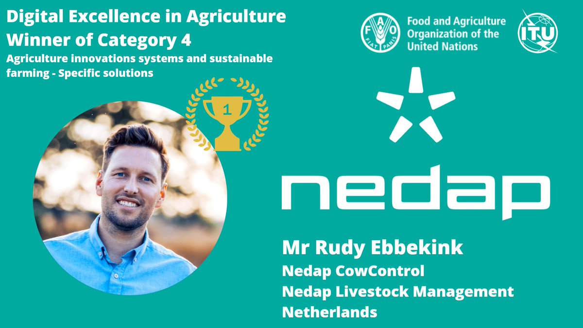 ITUEurope's tweet photo. 🥇 #Nedap #CowControl is a #SmartTag, which, worn around the neck or leg of a cow, monitors her health, reproduction and location 24h a day. Learn more about the winner of the @ITU - @FAO "Digital Excellence in Agriculture" title in Category 4 here ➡️ https://t.co/VRTfjlekcK https://t.co/P4a4Lp2wYm