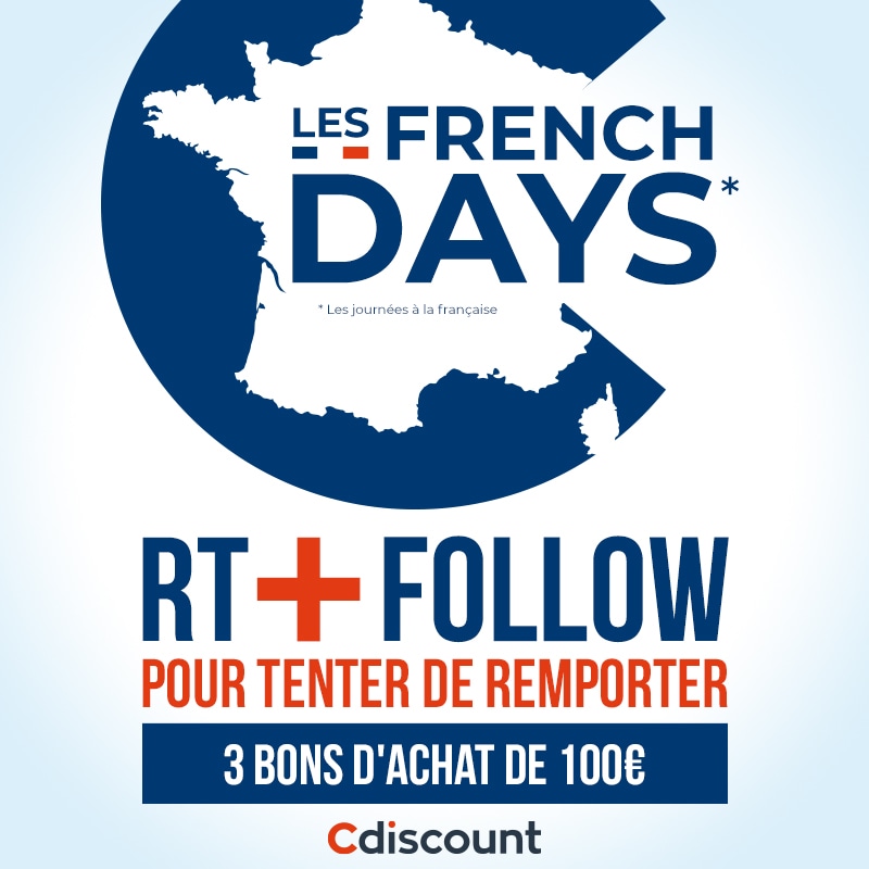 Cdiscount's tweet image. 🎁 #Concours 

Demain c'est les #CdiscountFrenchDays ! On vous fait gagner 3 bons de 100€ pour en profiter encore plus !

Pour tenter ta chance : 

🔸 RT ce tweet
🔹 Follow @Cdiscount

⏰ TAS 24/09
