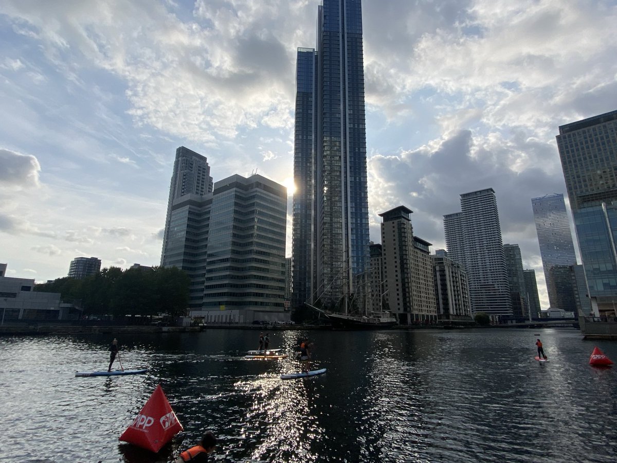 We got up & started work extra early this morning so we could take a late, long lunch break & have a go a stand up paddle boarding at #WoodWharf courtesy of @CanaryWharfGrp @yourcanarywharf @LondonSUPOpen @theappworldtour Thrilled to say, we didn’t fall in! Now back at it. #SUP