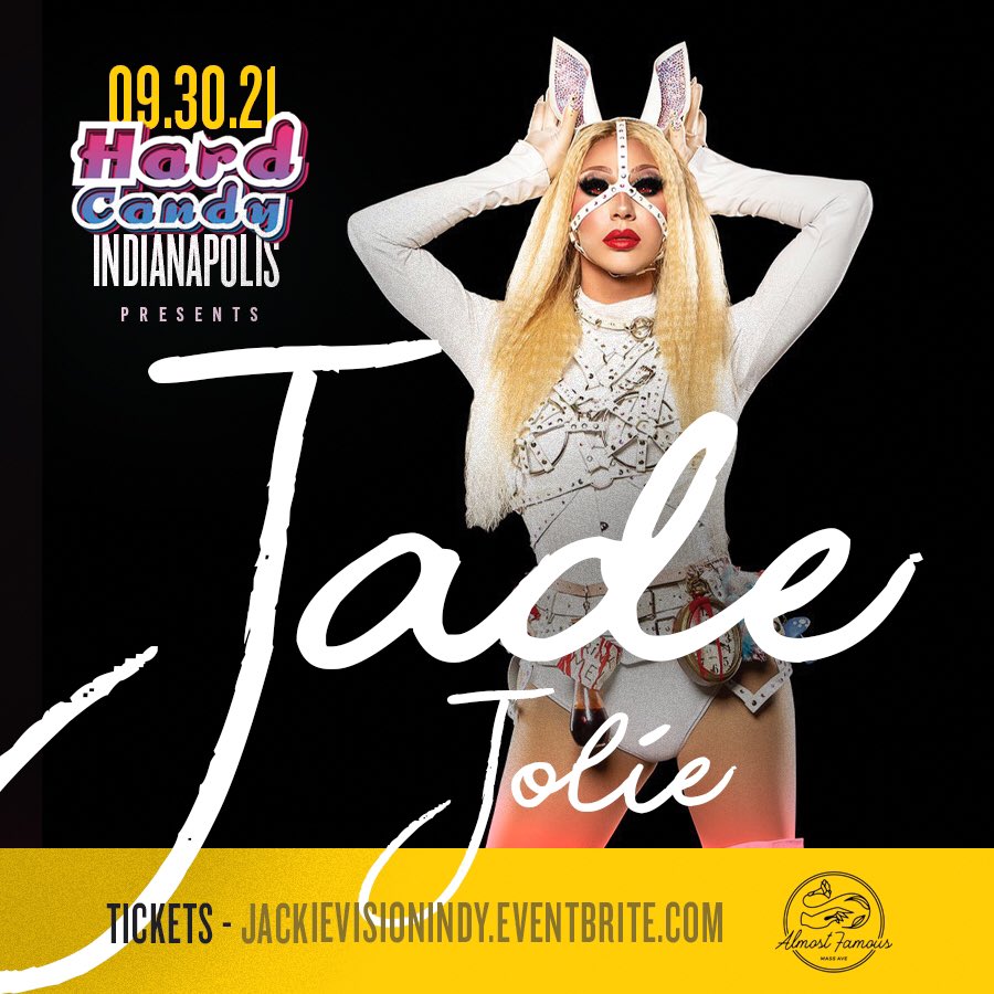 Indianapolis! Just one week away from JackieVision with <a href="/JackieCoxNYC/">Jackie Cox</a> at <a href="/AlmostFamousIN/">Almost Famous</a>! 📺✨ Dragula S4’s <a href="/QueenJadeJolie/">j</a> guest hosts for this date! 🐇🔪 Tickets: JackieVisionindy.Eventbrite.com