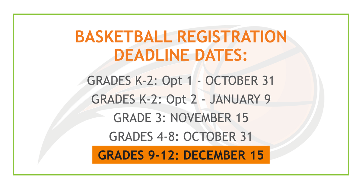 Basketball registration closes on DECEMBER 15 for grades 9-12! For additional information and to register, visit bit.ly/3kC1px6. Volunteer coaches are needed! Call us at 651-407-7501 for more details.