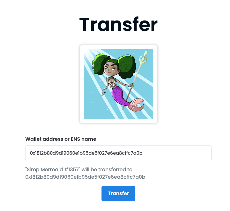 NFT_Trashcan's tweet photo. Once you choose all of the NFT's you would like to get rid of, simply click the blue transfer button. 

At this point all you need to do is paste our NFT Trashcan wallet in to the wallet input - 0x1812b80d9d19060e1b95de5f027e6ea8cffc7a0b https://t.co/K3zIDGE44e