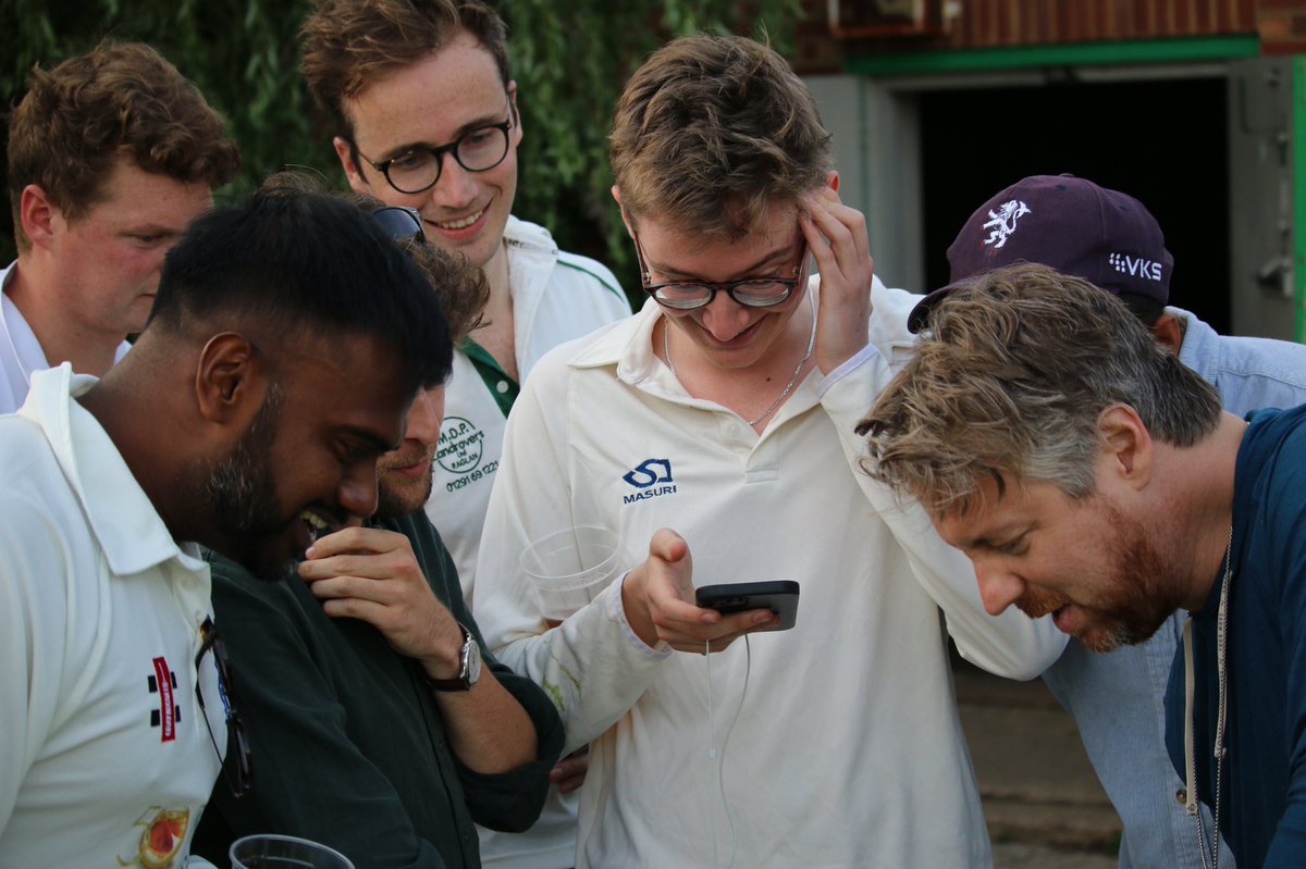 miller_cricket's tweet photo. The assembled @CricketMediaUK come to a grinding halt to watch the final moments at Aigburth. Drama! #lanvham @WelshMinor @mroller98 @Phil_Wisden @Vitu_E https://t.co/e1ivzCOA0t