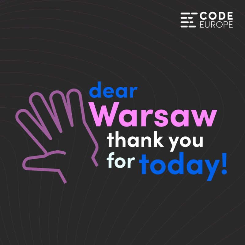 code_europe's tweet photo. #CodeEurope2021 comes to an end in Warsaw! ๐
Thank you for being with us and making this event so special.
So... time to pop the question (#spoileralert): See you at #CodeEurope2022? ๐
