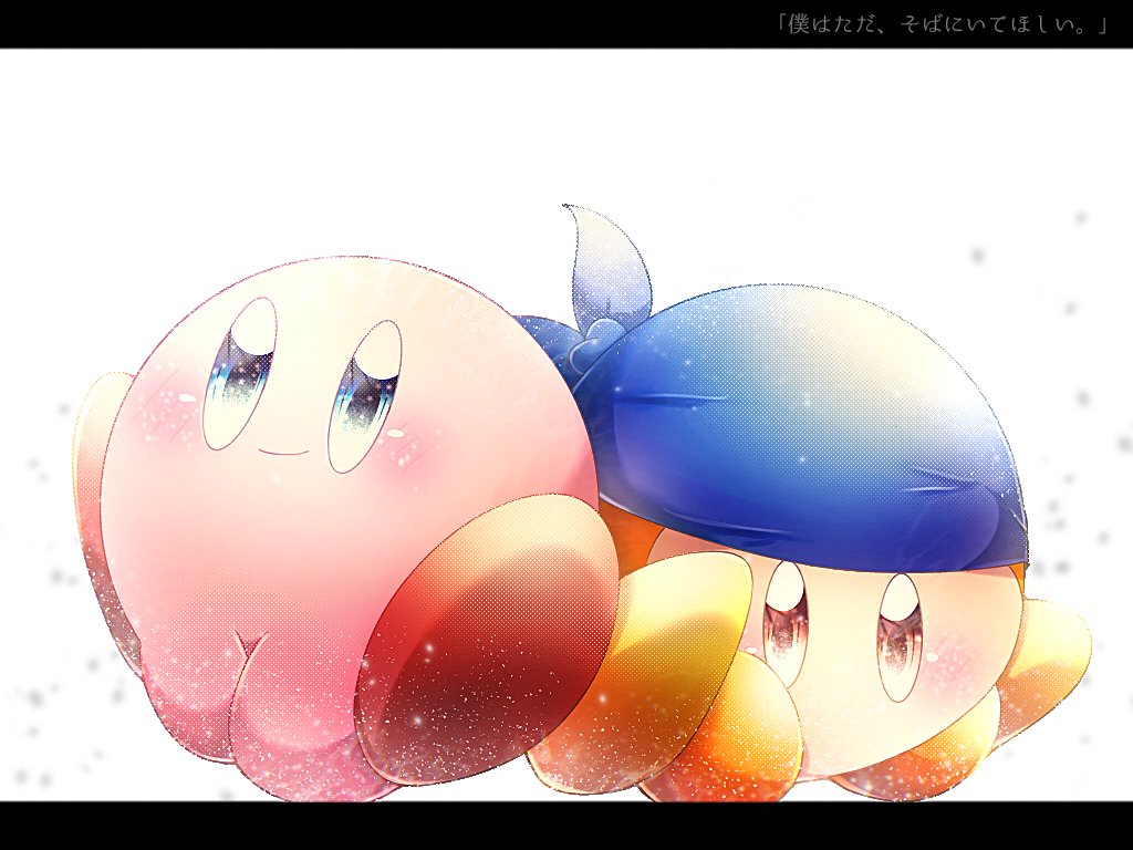 kirby ,meta knight letterboxed mask blue eyes no humans wings looking at another armor  illustration images