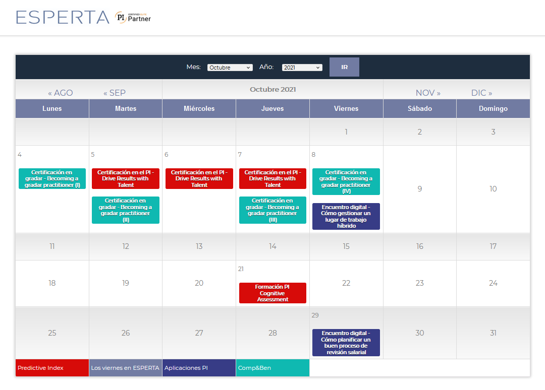 Esperta_PI's tweet photo. Si quieres formarte en el uso del #PI, certificarte en #gradar, descubrir cómo gestionar un entorno de #trabajohíbrido... consulta nuestro calendario de octubre y realiza tu inscripción online. #formacion #talleres #workshop #PredictiveIndex https://t.co/qFCjkTVR8A https://t.co/WsHemqy9RO