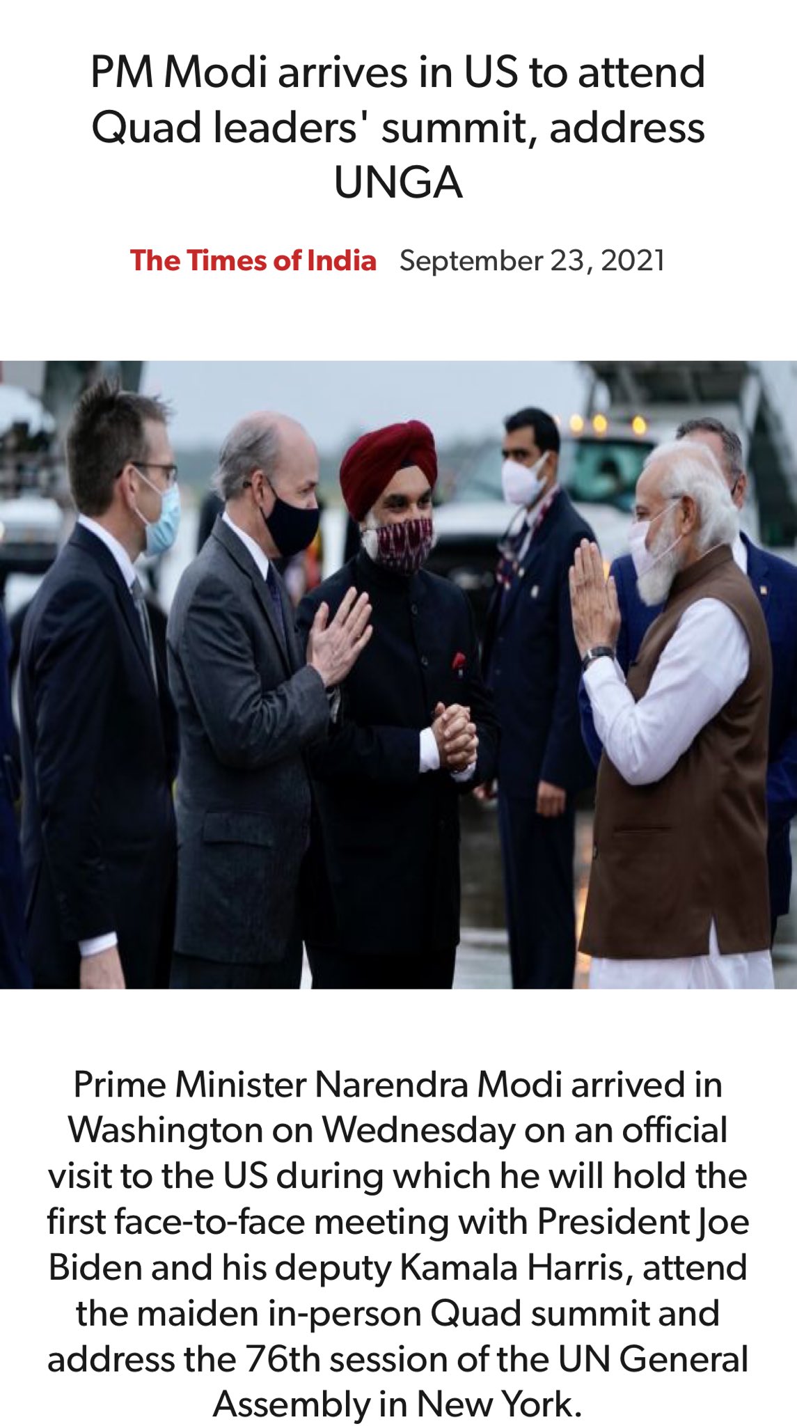 PM Modi US Visit: PM Modi arrives in US to attend Quad summit, address UNGA