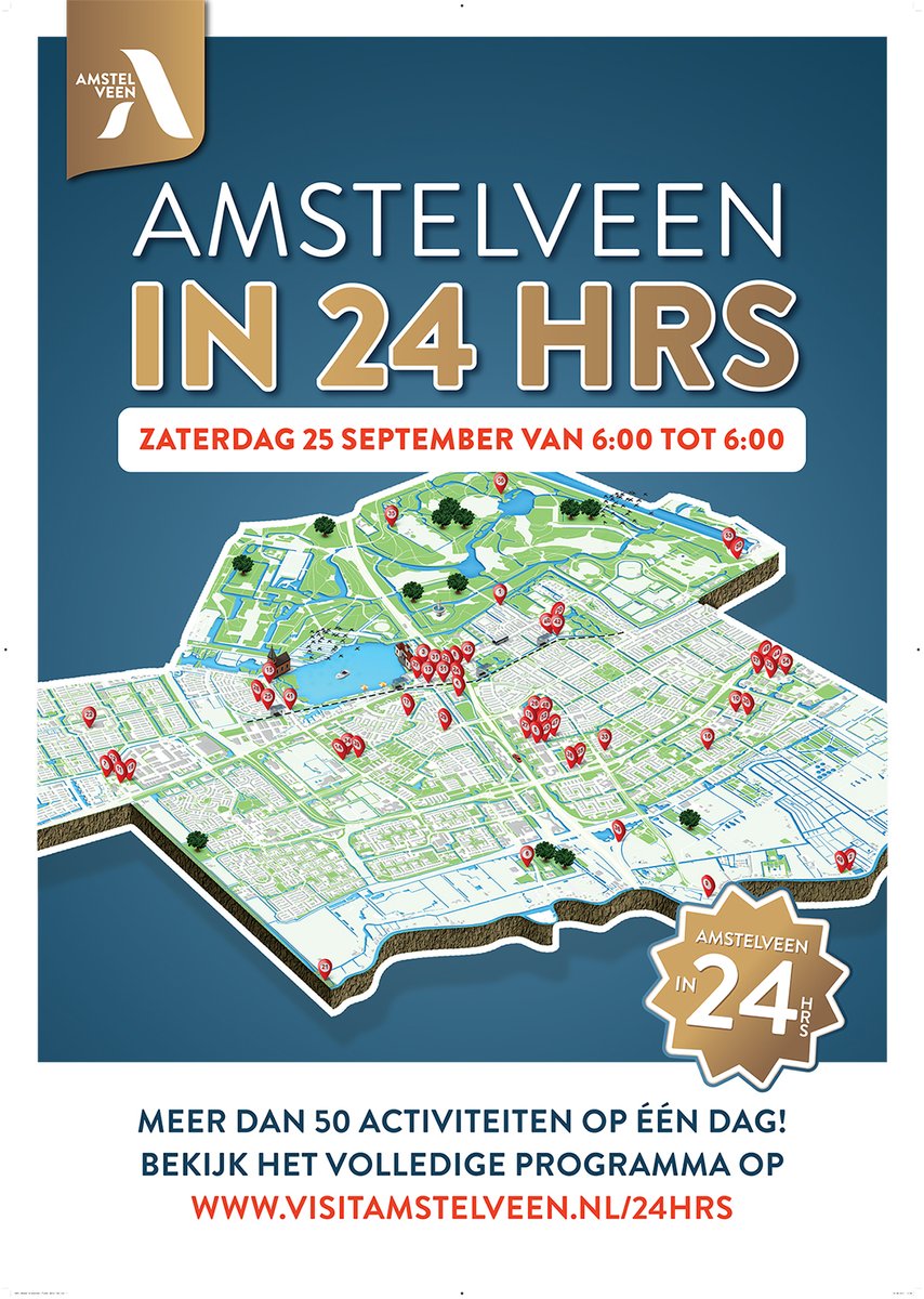Het aftellen is begonnen! Deze zaterdag is het weer tijd voor Amstelveen in 24Hrs! Naast leuke activiteiten zijn er ook nog markten en proeverijen!

Kom jij zaterdag ook? Bekijk het programma via: visitamstelveen.nl/24hrs
