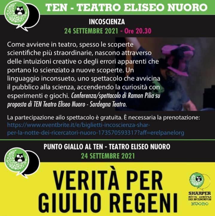 Punto Giallo al TEN Teatro Eliseo Nuoro  
#NotteEuropeaDeiRicercatori #Sharper