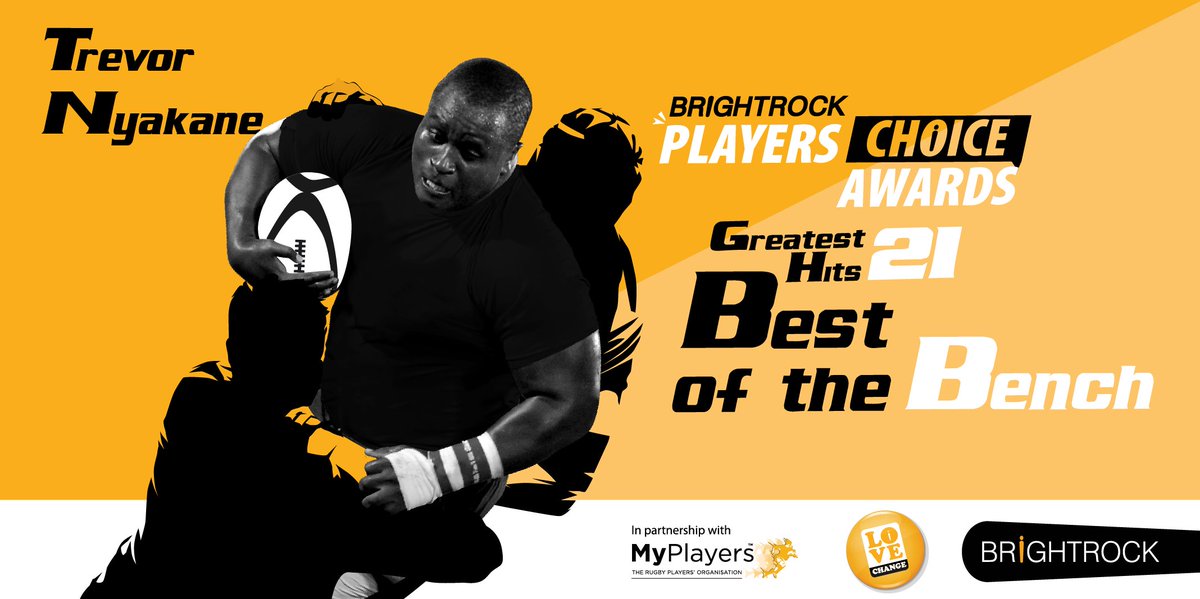 PlayersChoiceZA's tweet photo. Well done to Trevor Nyakane, the winner in the Best off the Bench category in the BrightRock Players Choice Awards 2021, in partnership with MyPlayers!

#LoveChange #BRPlayerschoice #MyPlayers @MyPlayersRugby @PlayersChoiceZA https://t.co/Lojsjlk1tK