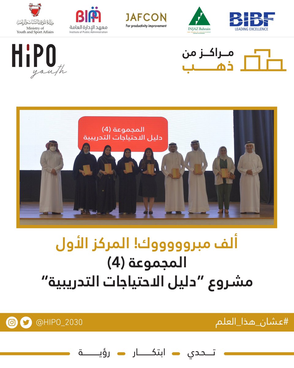 ألف مبروووك للمجموعة 4 الفوز بالمركز الأول من جائزة تمكين قيادات مراكز تمكين الشباب ✨
#مراكز_من_ذهب ✨

#عشان_هذا_العلم
#تحدي_ابتكار_رؤية 
#hipo_2030