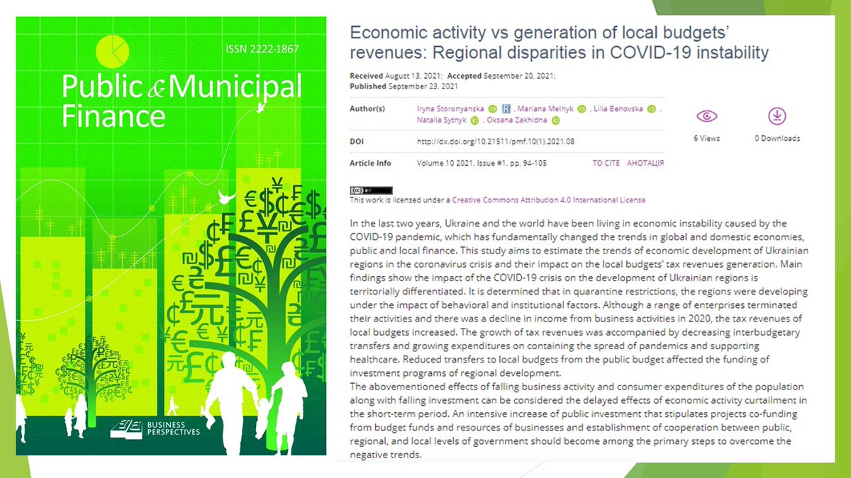 MatiukhinaVal's tweet photo. 🖇️ https://t.co/b1MaRNgKvE
☑️ Economic activity vs generation of #local budgets’ revenues: Regional disparities in COVID-19 instability
👤 Iryna Storonyanska , Mariana Melnyk , Lilia Benovska , Natalia Sytnyk, Oksana Zakhidna
#deposits, #development, #investments, #localbudgets https://t.co/s9wp1W7hG5