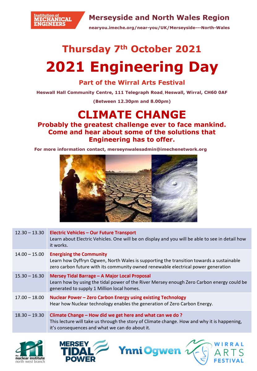 WirralEnvironmentalNetwork (@ecowirral) on Twitter photo THURSDAY 7TH OCTOBER
HESWALL HALL
2021 ENGINEERING DAY
As part of the <a href="/heswallfestival/">Wirral Arts Festival</a>, The The Institution of Mechanical Engineers (<a href="/IMechE/">The IMechE Team</a>) will be hosting several talks on the theme of Climate Change.
For more information, email merseynwalesadmin@imechenetwork.org THURSDAY 7TH OCTOBER
HESWALL HALL
2021 ENGINEERING DAY
As part of the <a href="/heswallfestival/">Wirral Arts Festival</a>, The The Institution of Mechanical Engineers (<a href="/IMechE/">The IMechE Team</a>) will be hosting several talks on the theme of Climate Change.
For more information, email merseynwalesadmin@imechenetwork.org