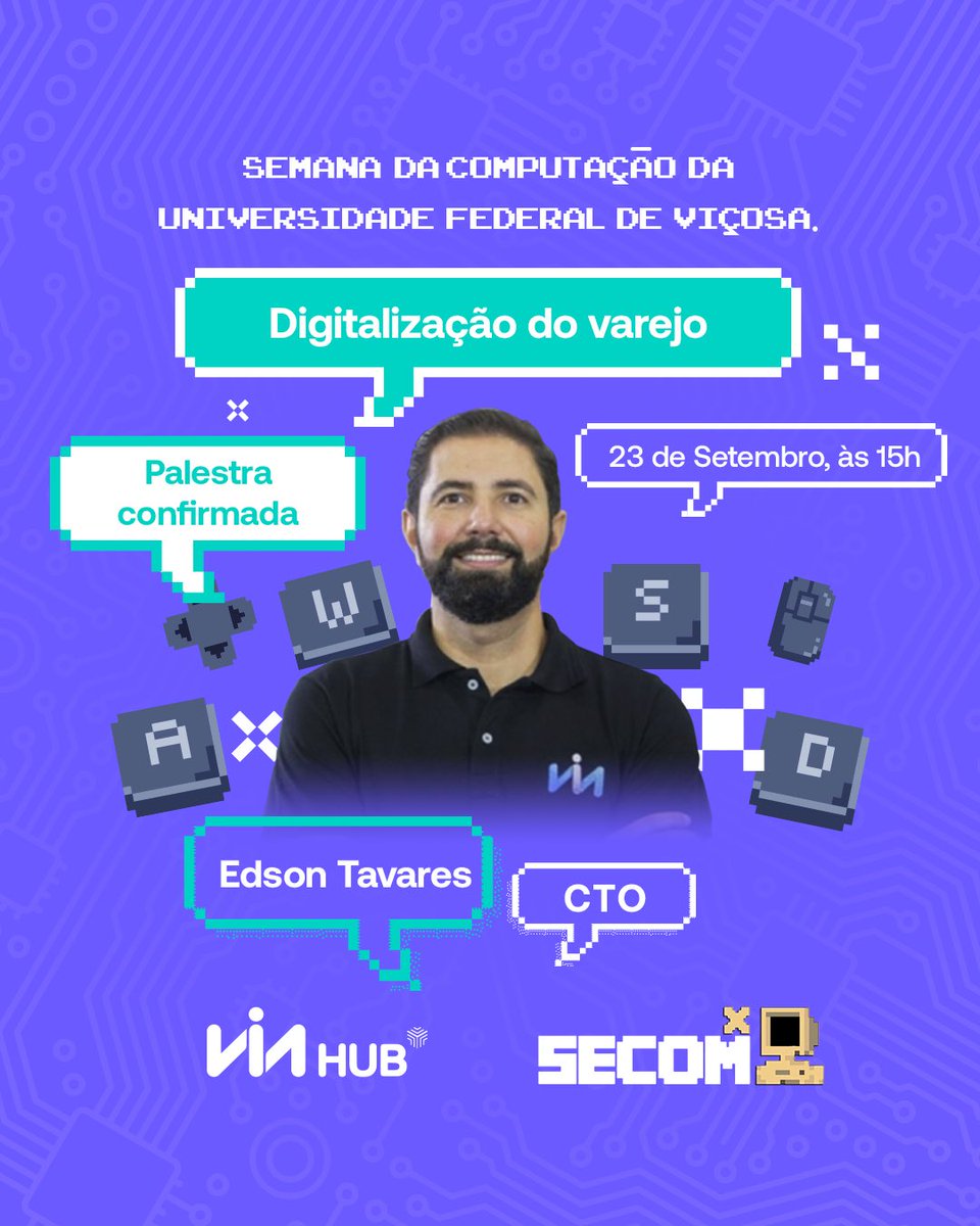 viahubtech's tweet photo. Hoje tem #ViaHub na Semana da Computação da Universidade Federal de Viçosa! Vamos falar sobre a digitalização do varejo com o nosso CTO, Edson Tavares. #secom #varejo #digital https://t.co/Uv0Wr6A43p