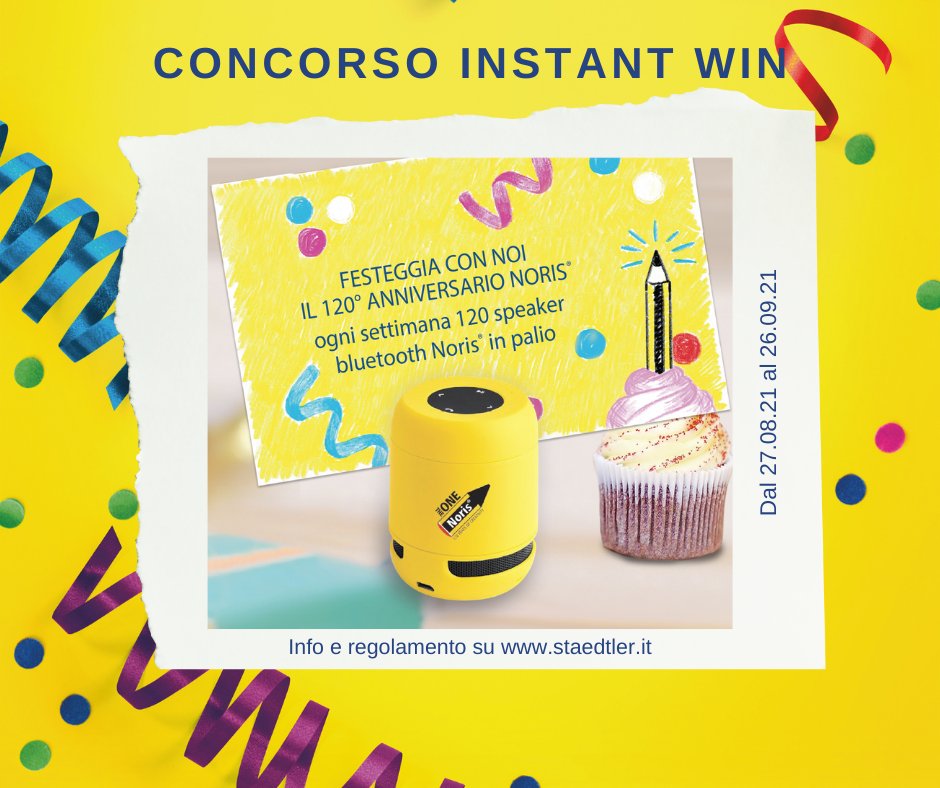 È tempo di #musica! 🎶 Vinci un esclusivo #speaker #bluetooth nei colori #Noris. 💛🖤 Partecipa al nostro #concorso Instant Win e scopri subito se hai vinto! Info staedtler.it

#STAEDTLER_IT #STAEDTLER #happybirthdaynoris #win #premio #contest #school #stationary