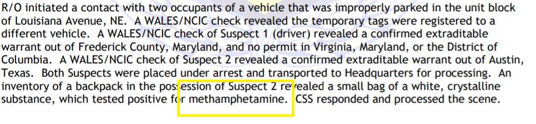 MacFarlaneNews's tweet photo. Per police report, one of the people arrested outside the "Justice for J6" rally on Sept 18 had "a small bag of a white, crystalline substance, which tested positive for methamphetamine" https://t.co/uxGxKfnZPB