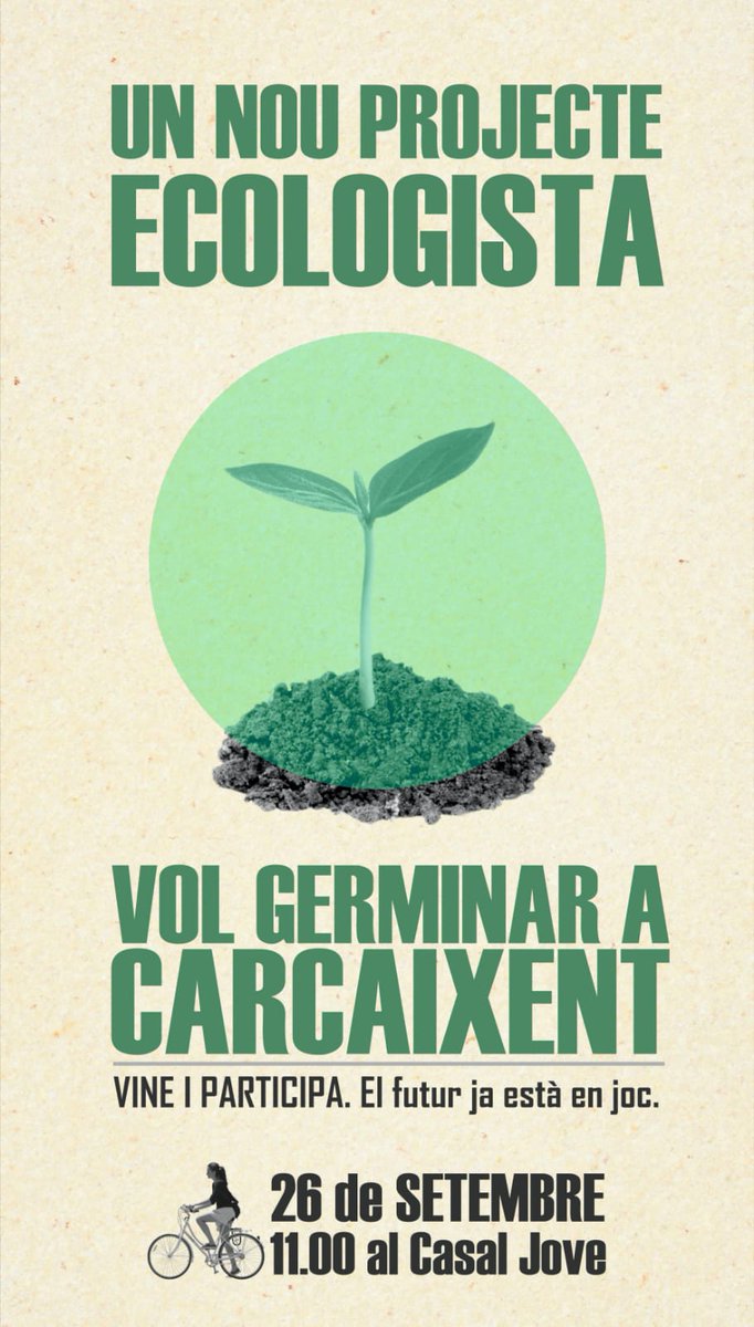 Per correu intern ens han avisat que dissabte hi ha una reunió al Casal Jove per iniciar un nou projecte ecologista a #Carcaixent! I ens fa molta il·lusió que moviments així s'òbriguen pas a la nostra ciutat. Per això convidem a totes i tots a que vagen! Nosaltres ho intentarem!