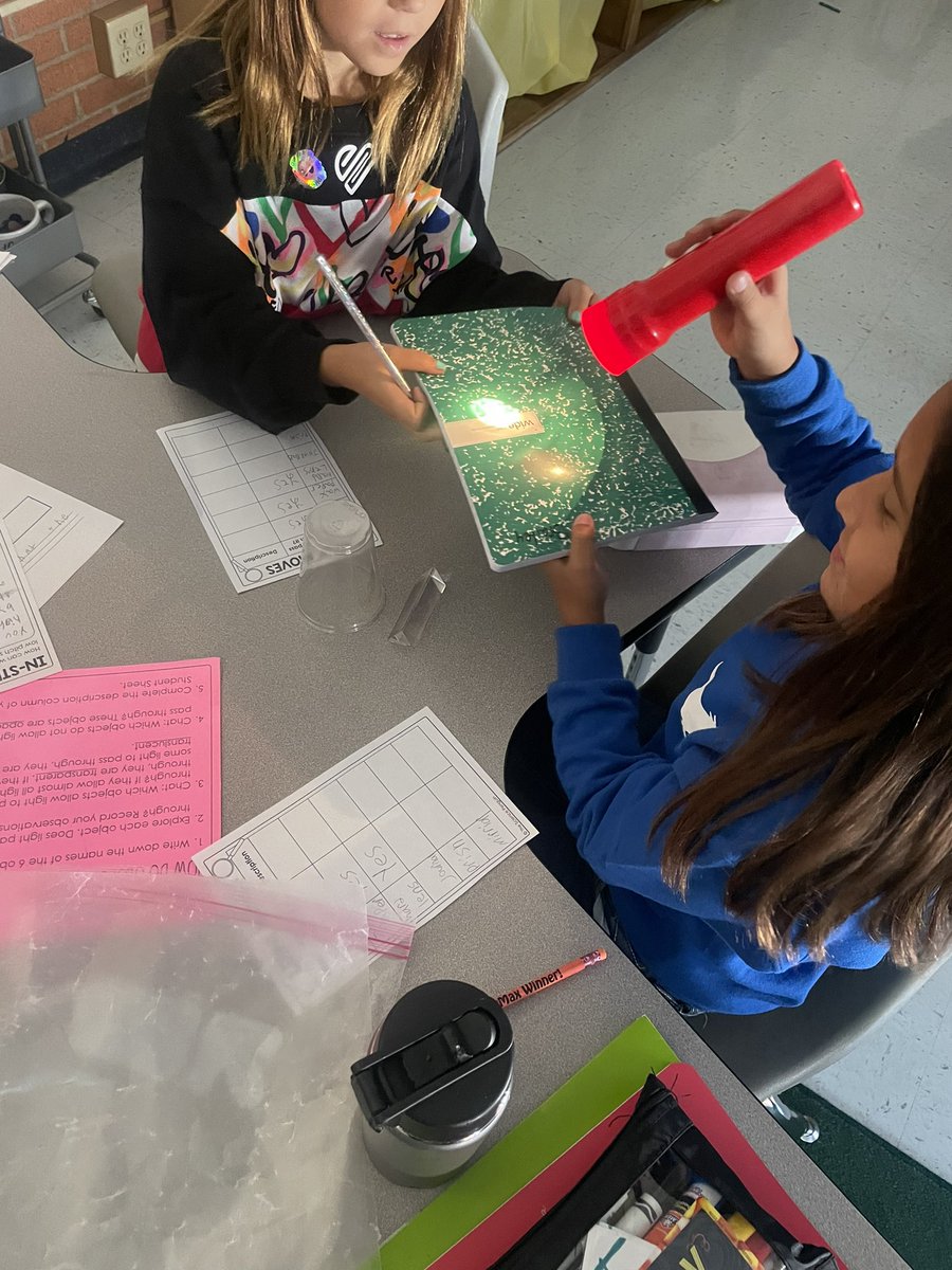 Exploring light energy today by seeing how different objects interact with light!