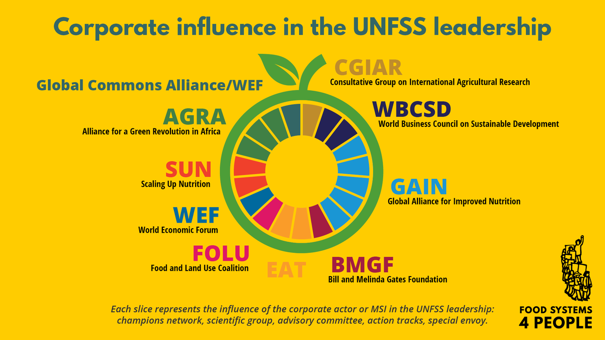 PLAASuwc's tweet photo. Multi-stakeholder institutions embedded in the #UNFSS2021 leadership and action tracks are disproportionately led by for-profit corporations rooted in neoliberalism and capitalism, prioritizing market interests over #HumanRights. 

We need #FoodSystems4People ✊🏾 https://t.co/j8719Msxwx