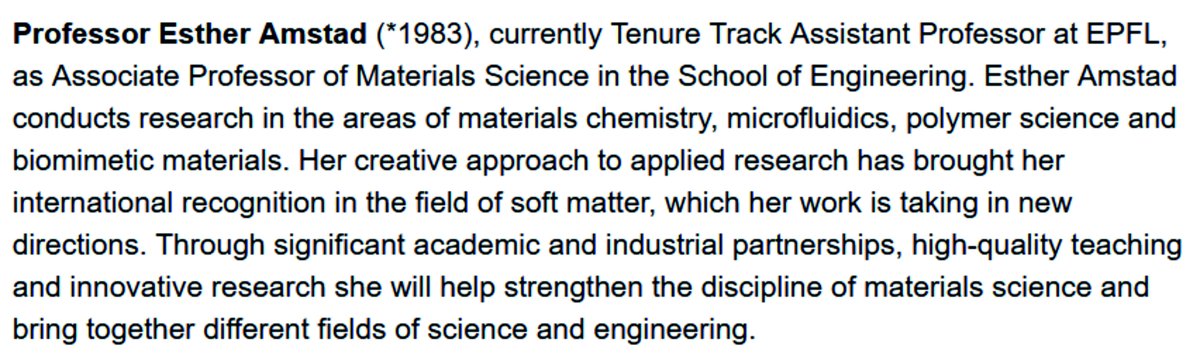 Congratulations to Esther Amstad <a href="/EAmstad/">Esther Amstad</a> <a href="/SMaL_EPFL/">SMaL</a> for her promotion and nomination as Associate Professor of Materials Science ethrat.ch/en/media/relea…  !