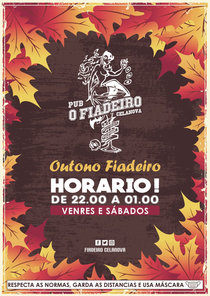 fiadeiro_cela's tweet photo. Benvido outono 🍁🍂 , Iniciamos estación no Fiadeiro Celanova🥳

🟢 Abrimos venres e sábados, dende as 22:00 ata a 01:00 🍻🍹🎶🎉

🟡 RECORDA, tanto no exterior como no interior do local  #Sentidiño, respecta as normas, garda as distancias e usa máscara 😷🙂 https://t.co/fqzww4AICX