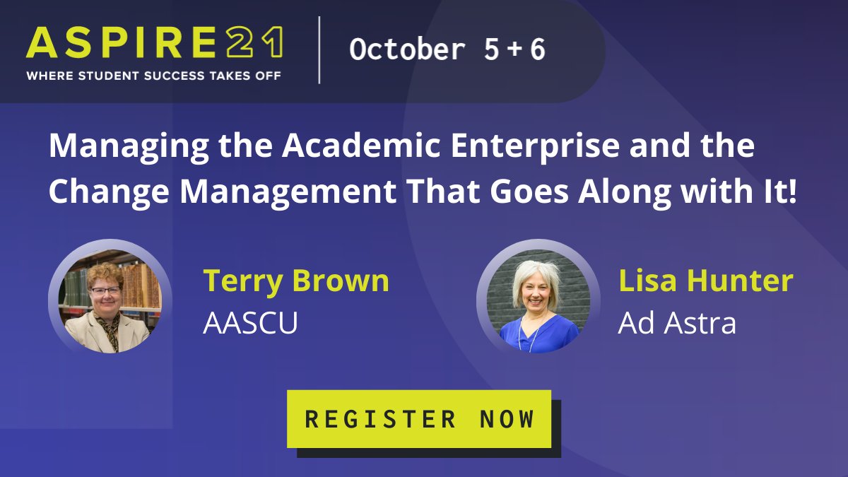 Check out @LisaRaeHunter and @ProvostTBrown's session on Managing the Academic Enterprise and effective change management. Attend this free session and more by registering here: hubs.ly/H0X_7kr0