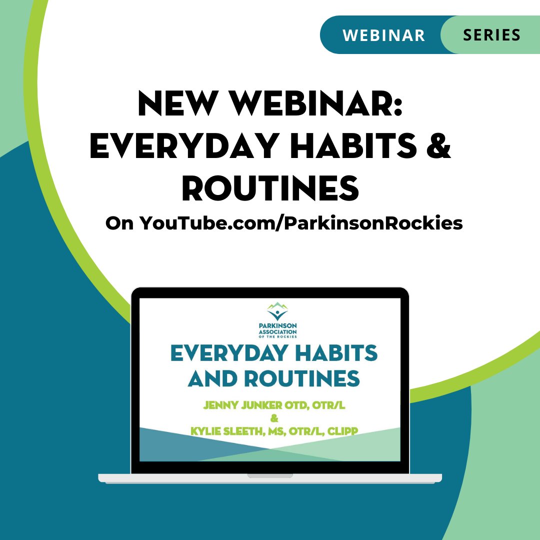 New Webinar recording, now on YouTube, youtu.be/kf1Vur1f2Io

Join the Parkinson Association and Jenny Junker OTD, OTR/L &amp; Kylie Sleeth, MS, OTR/L, CLIPP as they go through tricks to use daily to create healthy habits. 

#PD #Parkinsons #habits #routines #youtube