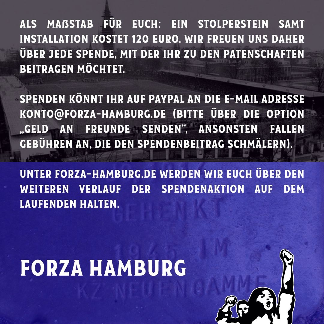 Die Gruppe Forza startet eine Spendenaktion, um Stolpersteine zu finanzieren, die am Rothenbaum verlegt werden sollen. Alle Infos findet Ihr auf dem Flyer! #lovehamburghateantisemitism