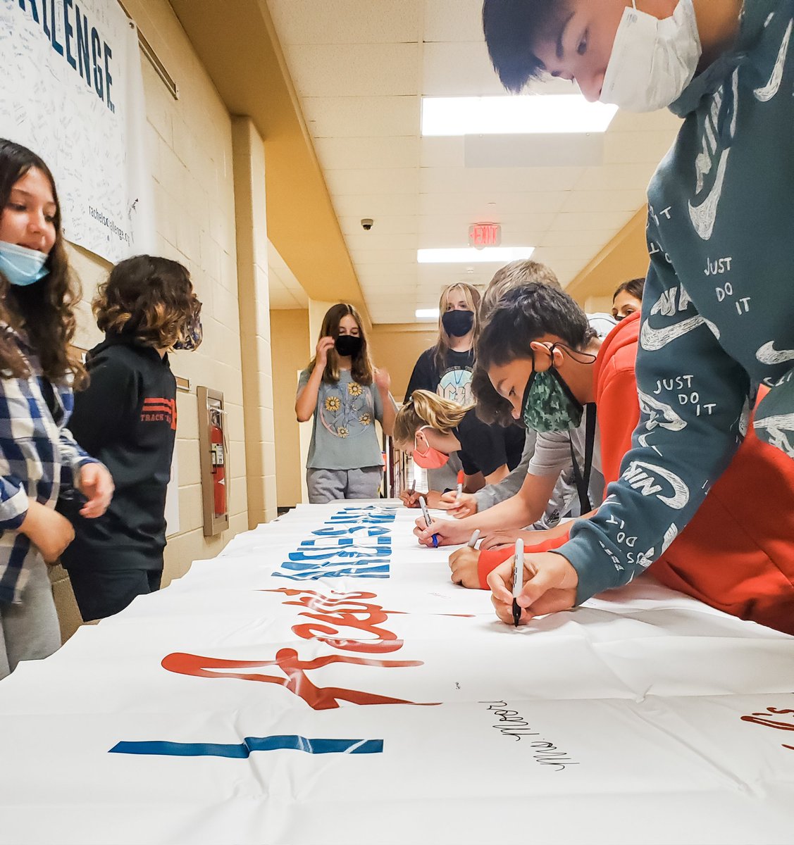 CMS is signing the banner during lunches today to accept Rachel's Challenge to #bekindalways and #startachainreaction of kindness! <a href="/RachelsChalleng/">Rachels Challenge</a> <a href="/hempfield/">Hempfield SD</a>