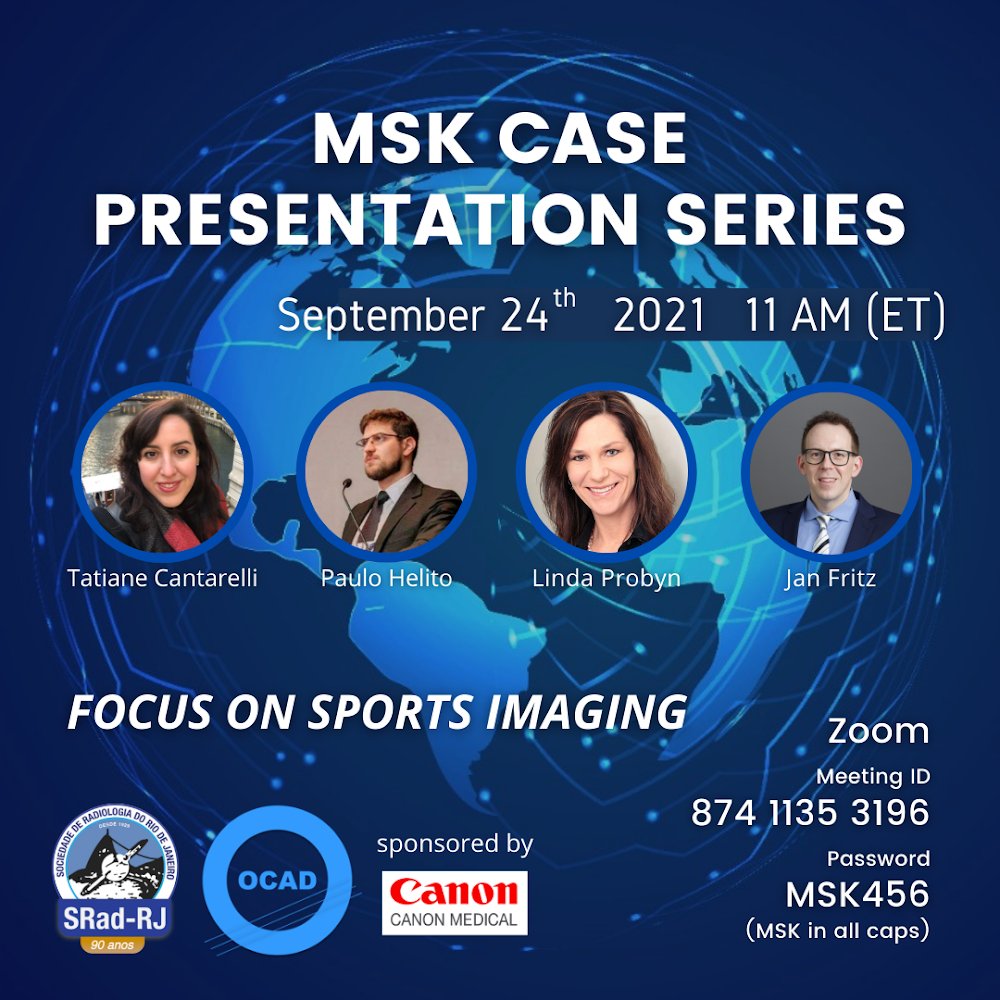 Next OCAD Case Conference - Focus on Sports Imaging 🤸‍♂️🥇🦴🏆 Sept 24, 2021, at 11:00 AM EDT 🔥🔥🔥 ZOOM LINK: us02web.zoom.us/j/87411353196?… 👈 #mskrad #orthrotwitter #radtwitter @SSRbone @ssr_rwg @intskeletal @nyu_mskrad @MskSerme @tatcantarelli @alineserfaty @JanFritzMSK @LJProbyn