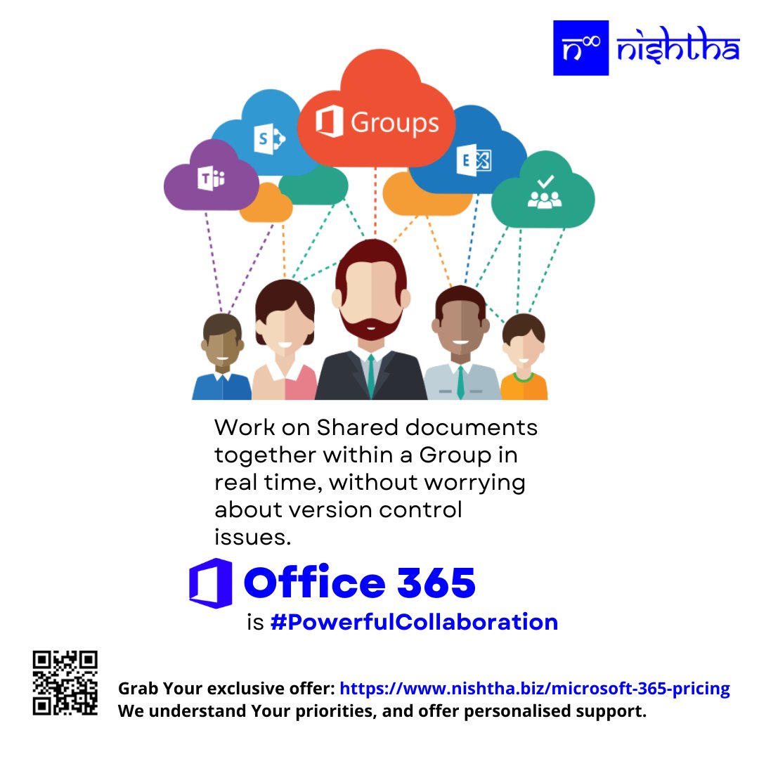 Work on Shared documents together within a Group in real time, without worrying about version control issues. Office 365 is #PowerfulCollaboration.

Grab Your exclusive offer: nishtha.biz/microsoft-365-…

#Nishtha #NBSL #MicrosoftOffice #Office365 #CustomEmail #Azure #AzureCloud