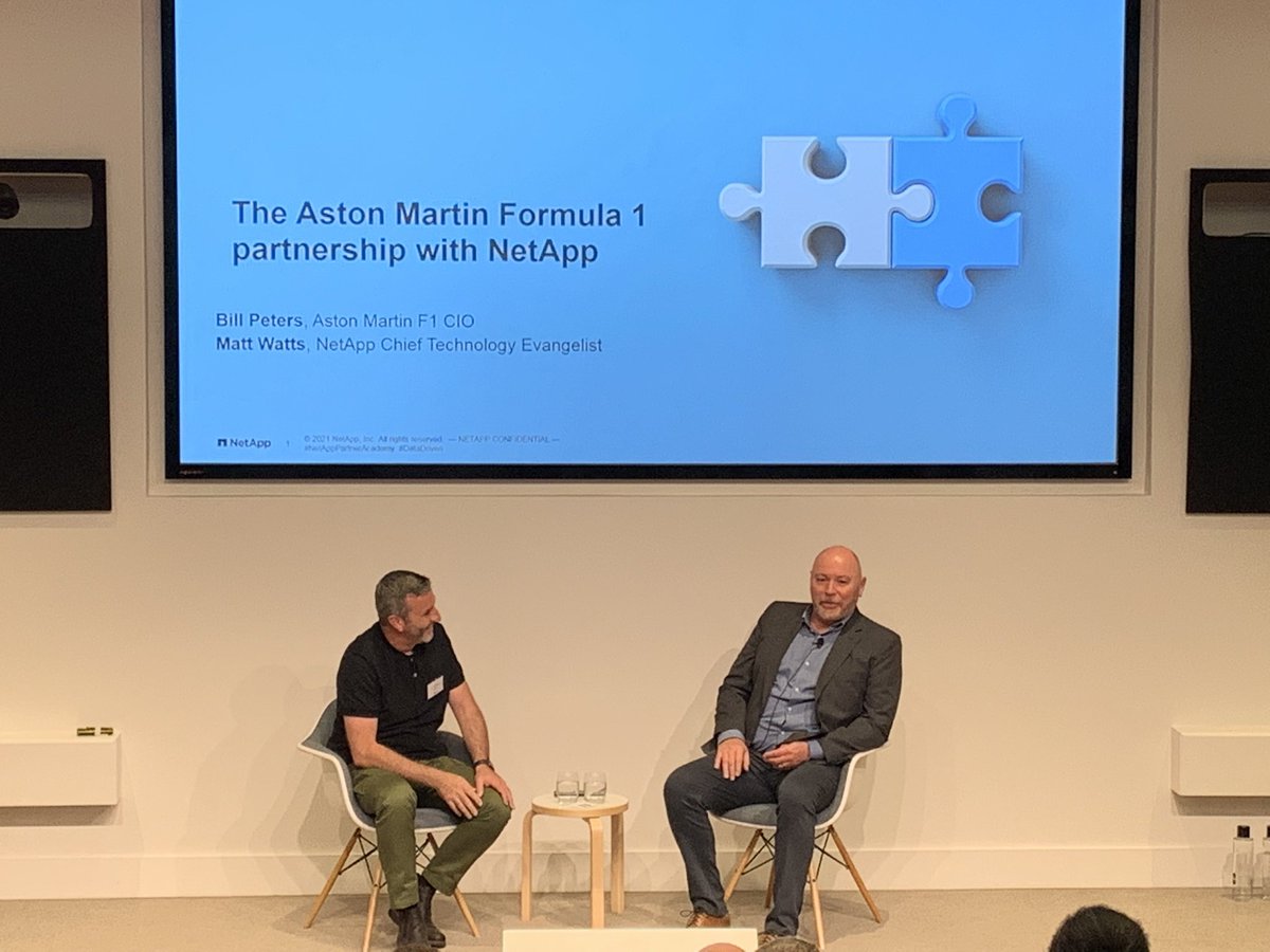 Highlight of the @NetAppUK #NetAppPartnerAcademy (after The Technical Breakout and @cesarcernuda of course 😀). @mtjwatts in conversation with Bill Peters, Aston Martin F1 CIO - talking to partners about why @NetApp for @AstonMartinF1 Data Management #DataFabric