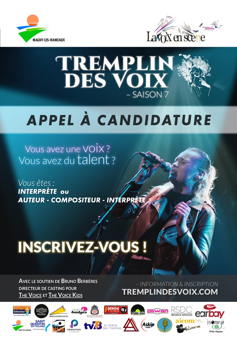 Pour sa 7ème édition, le Tremplin des voix revient sur la scène de la Maison de l’environnement, à #Magny78, le samedi 5 février. Vous êtes interprète et/ou auteur-compositeur-interprète de 9 ans et +, vous pouvez encore vous inscrire jusqu'à fin octobre : magny-les-hameaux.fr/agenda/trempli…