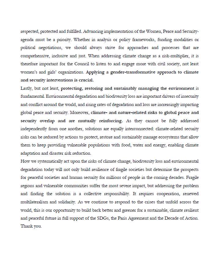 Denmark_UN's tweet photo. Proud to share 🇩🇰🇸🇪🇳🇴🇮🇸🇫🇮 Joint Nordic statement for today's #UNSC debate on Maintenance of Int'l Peace &amp; Security: #Climate &amp; Security w/🇩🇰 as🖊️

"Fragile regions &amp; vulnerable communities suffer the most severe impact, but...finding the solution is a collective responsibility"🌍 https://t.co/ljtweX8cvz