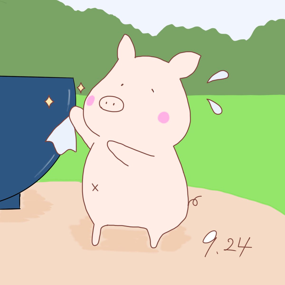 ownbuta's tweet photo. 9月24日は、清掃の日！
おわんブタも、大切なお椀をピカピカに、、！

#LINEスタンプ  #おわんブタ
#ゆるキャラ #イラスト #絵
#今日は何の日 #清掃の日 https://t.co/QMefJIZBQx