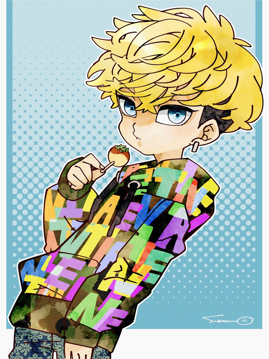 solo 1boy male focus blonde hair earrings blue eyes undercut  illustration images