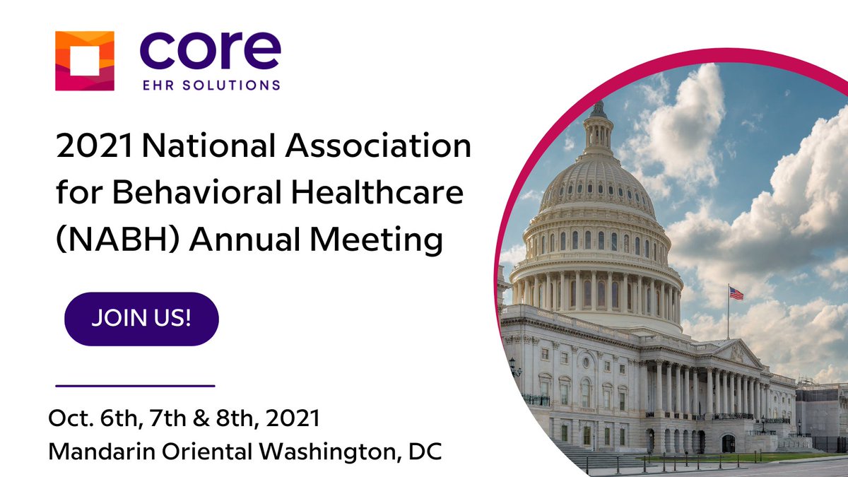 The Core Solutions, Inc. team is looking forward to the 2021 National Association for Behavioral Healthcare (NABH) Annual Meeting, October 6-8, 2021! NABH advocates for behavioral healthcare and represents provider systems.

Learn more here: hubs.ly/H0WNBHN0