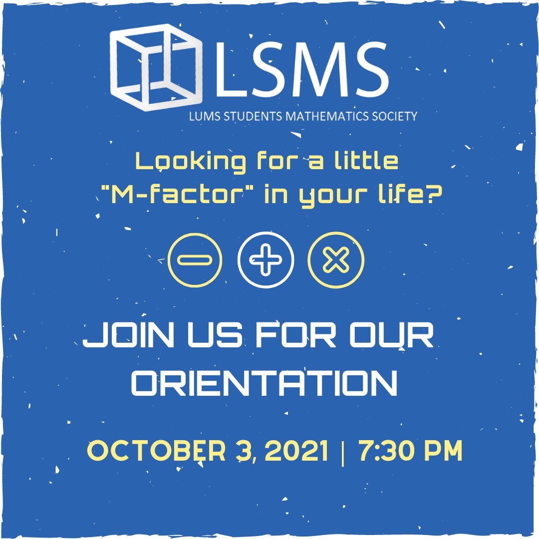 lsmslums's tweet photo. The wait is finally over 🥳

Join us on our orientation to prove to you that joining LSMS is one the of the best decisions you’ll make ✨

#LSMS #Orientation #LUMS #Math #Mathematics #3rdoctorber https://t.co/xsZeoLhwOF